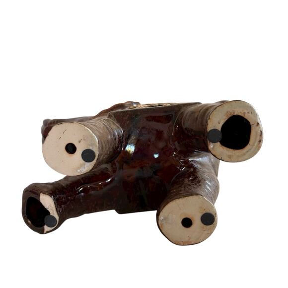 Vintage Ceramic Elephant Figurine Brown Red Glazed Filigree Cutout 7” Trunk Up - Picture 12 of 12